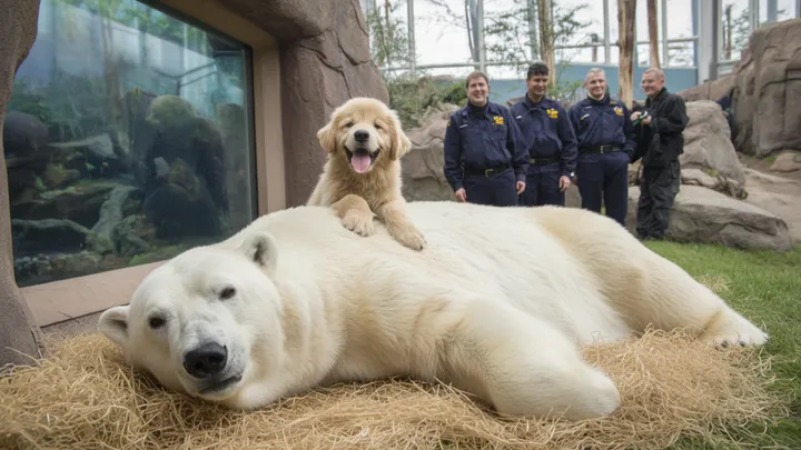 Filhote de cachorro escorrega para dentro do recinto do urso polar - o que os tratadores do zoológico testemunham em seguida é surpreendente!