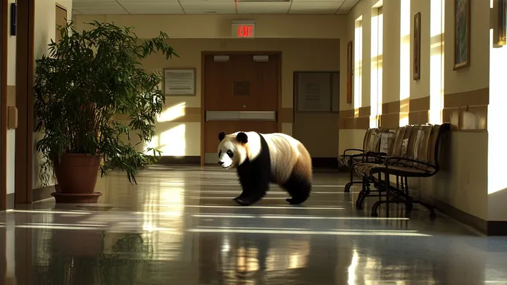 Pandabär bricht ins Krankenhaus ein - Krankenschwester ist zu Tränen gerührt über das, was er im Maul trägt