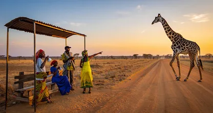 Giraffe Appears at Bus Stop – When It Lowers Its Neck, Everyone Stops Breathing