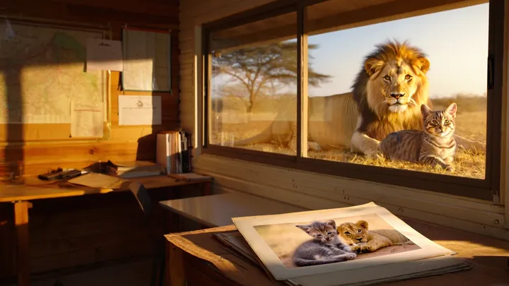 Cat Wanders into Savannah Alone – What the Lion Does Has Everyone Frozen