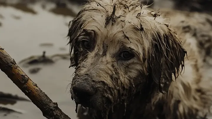 Hund steckt in Schlammpfütze fest. Retter ist fassungslos, als er sieht, was sich unter dem Hund versteckt