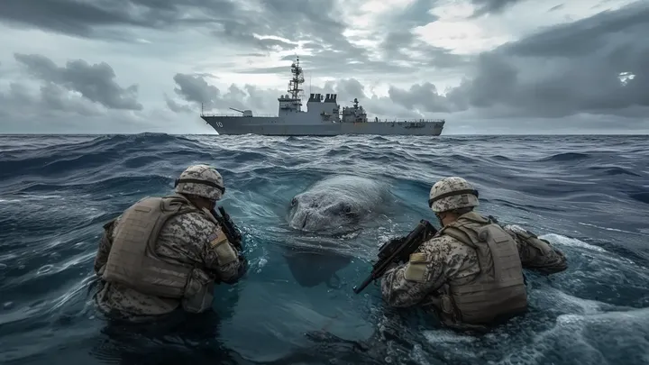 Gefundenes Filmmaterial: Marine begegnet riesiger Kreatur unter Wasser