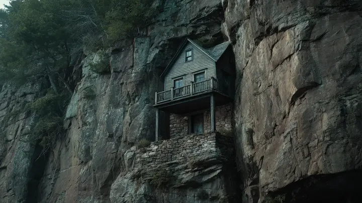 Alpinistas encontram uma casa na encosta da montanha e dão uma olhada em seu interior