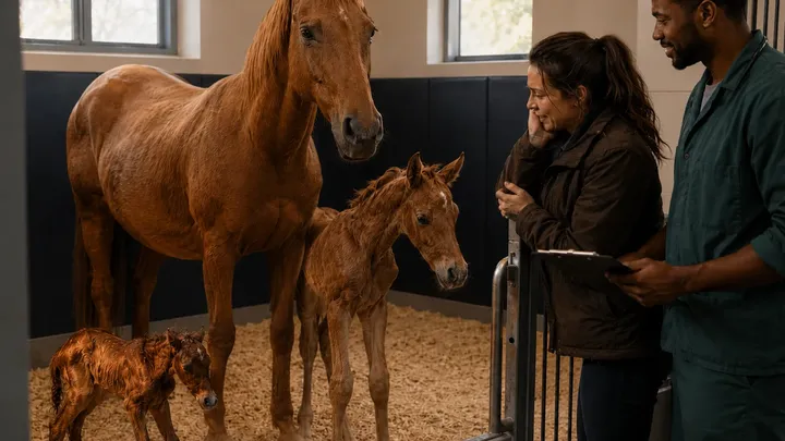 Een merrie bevalt, maar de dierenarts merkt al snel dat er iets mis is
