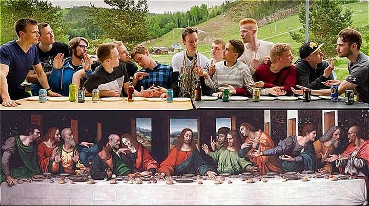 Junggesellenabschied Jesus Mahl am Tisch