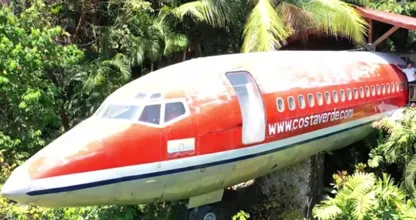 An airplane in the middle of the jungle has been converted into a beautiful holiday home