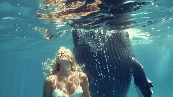 Uma baleia gigante não deixa a mergulhadora em paz - então ela percebe a terrível razão disso