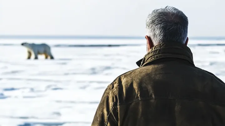 Er dachte, er sei allein auf dem Eis - bis ein riesiger Eisbär auftauchte