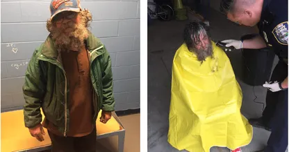 Politiemannen geven deze dakloze man een make-over. Wat een verschil!