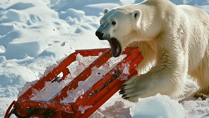 Er dachte, er sei allein auf dem Eis - bis ein riesiger Eisbär auftauchte
