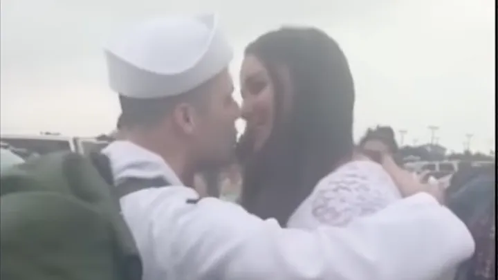 A Marine rushes home to greet his wife, but is surprised when he sees her