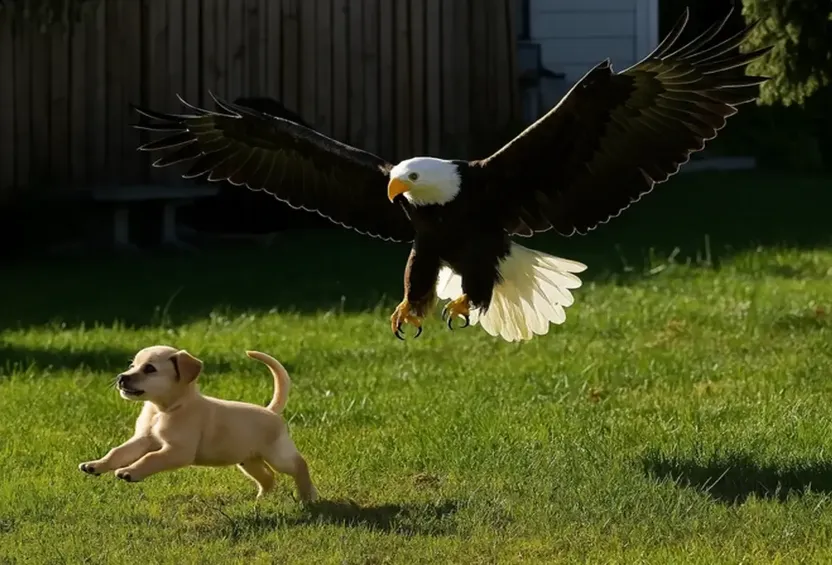 A águia pega um filhote de cachorro do quintal - o que os vizinhos descobrem vai deixar você boquiaberto