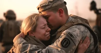 Um fuzileiro naval corre para casa para cumprimentar sua esposa, mas fica surpreso quando a vê