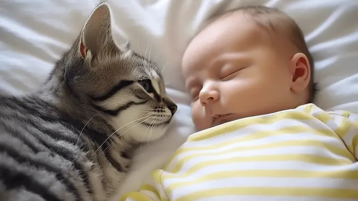 O gato não deixa o bebê dormir sozinho - os pais chamam a polícia quando descobrem o motivo