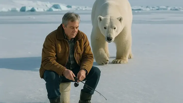 Er dachte, er sei allein auf dem Eis - bis ein riesiger Eisbär auftauchte