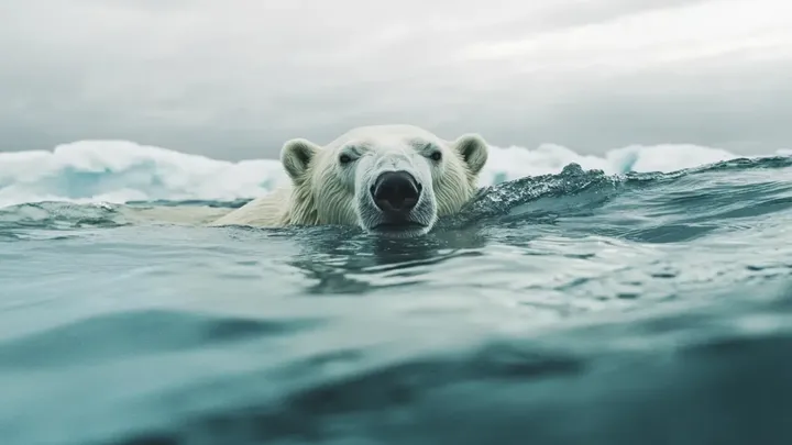 Un oso polar intenta llamar la atención de un barco pesquero. Cuando la tripulación se da cuenta del motivo, bajan un barco de rescate