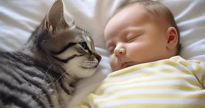 Kat laat baby niet alleen slapen - ouders bellen de politie als ze erachter komen waarom
