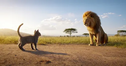 Un gato se adentra solo en la sabana - Lo que hace el león deja helado a todo el mundo