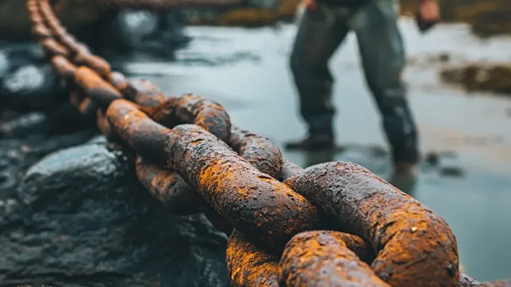 Pescador encontra uma corrente gigante enferrujada - moradores locais o alertam para não tocá-la