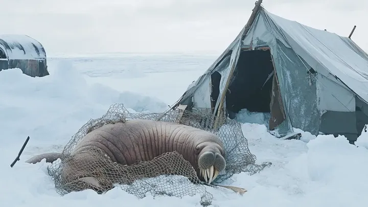 Pensaba que estaba solo en el hielo hasta que apareció una morsa gigante