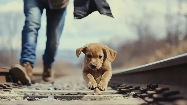 Puppy blokkeert spoorlijn, maar de echte reden dat hij niet kan bewegen breekt ieders hart