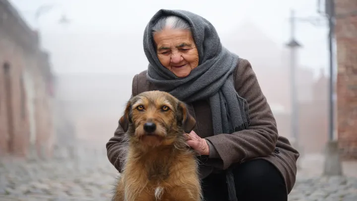 Elderly Woman Falls in Fog – What a Stray Dog Does Next Will Blow Your Mind!