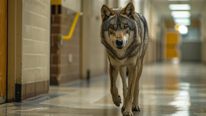 Lobo invade escola de ensino fundamental - professor fica em lágrimas com o que ele carrega na boca