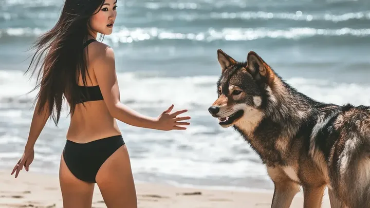 Frau folgt Wolf ins Meer, nachdem er sich ihr am Strand genähert hat - was sie fand, brach ihr das Herz