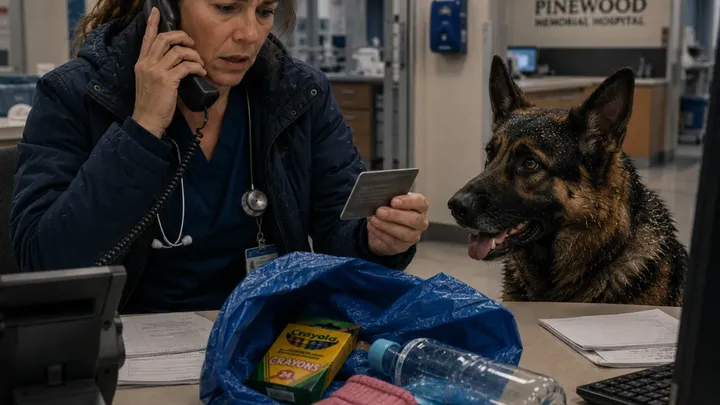 Un pastore tedesco è svenuto in un ospedale pediatrico mentre stringeva in mano un sacchetto di plastica. Quando l’infermiera l’ha aperto, ha chiamato immediatamente il 911!
