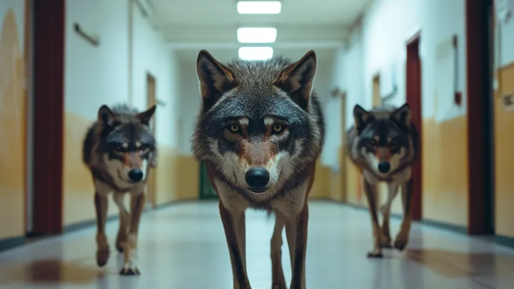 Um bando de lobos invade uma escola primária - professor fica em lágrimas com o que um deles carrega na boca