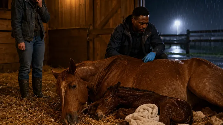 Una yegua da a luz, pero el veterinario se da cuenta enseguida de que algo va mal