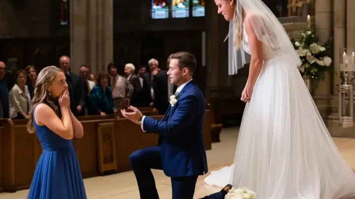 O padre pede que a noiva se afaste enquanto o noivo pede a irmã dela em casamento - a reação dela surpreende a todos