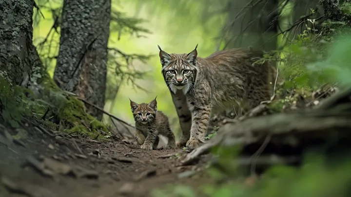 Dziki Bobcat zbliża się do kobiety, a ona postanawia za nim podążyć