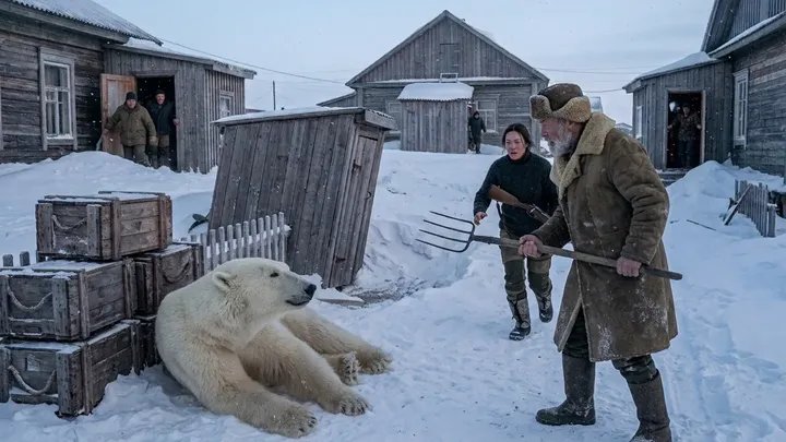 Una osa polar sigue entrando en un pueblo del Ártico… y entonces ella ve lo que lleva atascado en la boca…