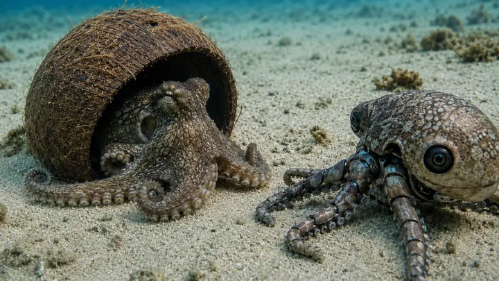 Científicos colocan este pulpo robot al lado de un pulpo coco y ocurre algo extraño...