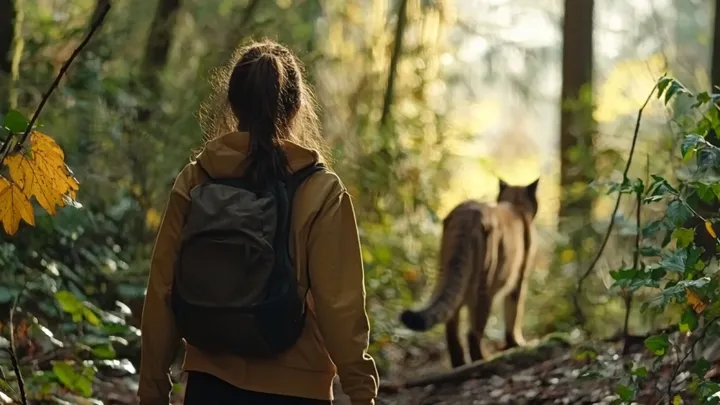 Dziki Bobcat zbliża się do kobiety, a ona postanawia za nim podążyć