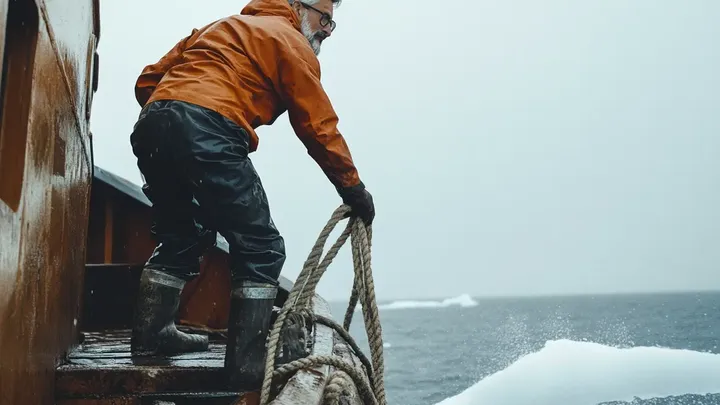 Urso polar tenta chamar a atenção de um navio de pesca. Quando a tripulação percebe o motivo, eles baixam um navio de resgate