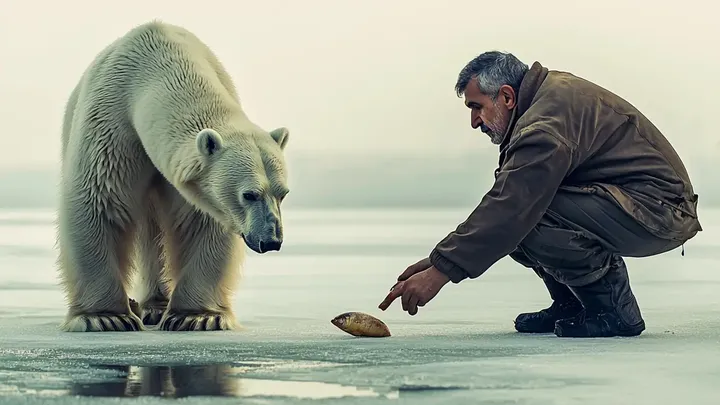 Er dachte, er sei allein auf dem Eis - bis ein riesiger Eisbär auftauchte