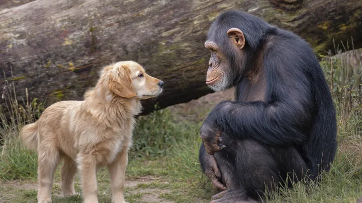 Filhote de cachorro escorrega para dentro de recinto de chimpanzés - o que os tratadores do zoológico testemunham em seguida é surpreendente!