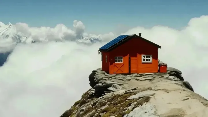 L'homme vit dans une cabane dans les montagnes