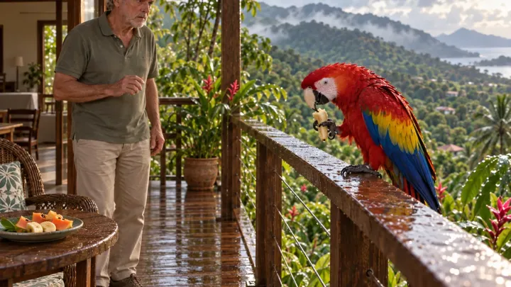 Ein Ara besucht jeden Tag den Balkon eines Mannes – dann sieht er, was der Vogel am Fuß trägt…
