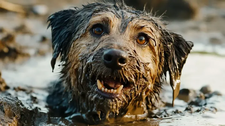 Cane bloccato in una pozza di fango. Il soccorritore resta sbalordito quando vede cosa si nasconde sotto il cane