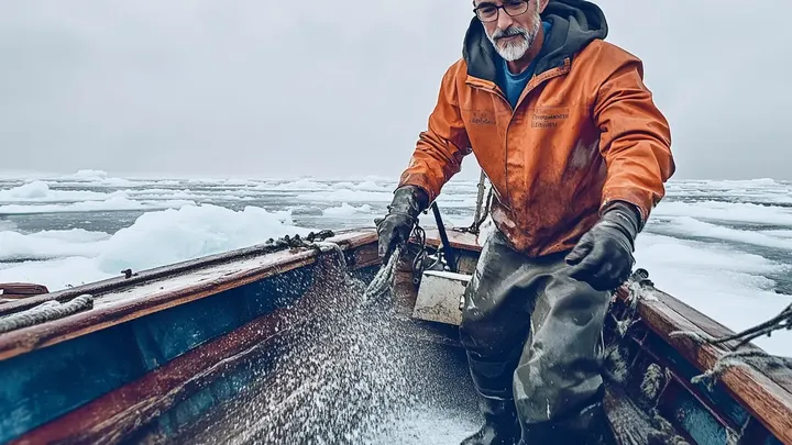 Urso polar tenta chamar a atenção de um navio de pesca. Quando a tripulação percebe o motivo, eles baixam um navio de resgate