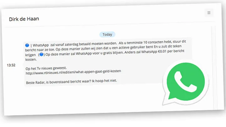 PAS OP: 'WhatsApp wordt betaald'-nieuws is een hoax! Delen svp!