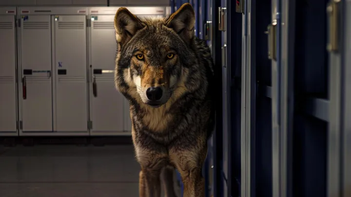 Wolf breekt in op basisschool - leraar in tranen door wat hij in zijn mond draagt