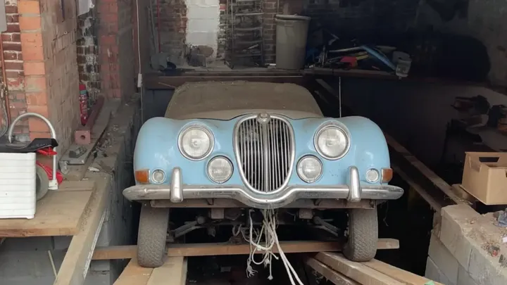 Antiquário descobre Jaguar 1964 sob o assoalho da garagem ao limpar a casa em Kessel-Lo