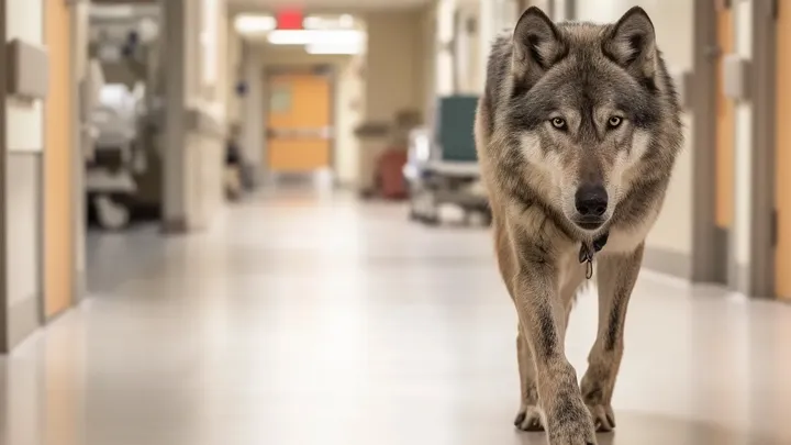 Wolf breekt in bij ziekenhuis - verpleegster in tranen door wat hij in zijn mond draagt