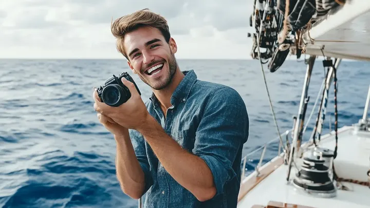 Un hombre fotografía a su mujer embarazada a bordo de un yate y ve algo irreal al fondo.