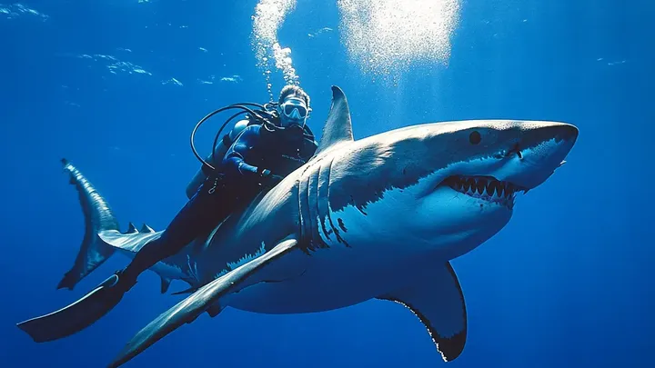 Un enorme squalo bianco si è avvicinato a un sub. Poi è successo l'impensabile