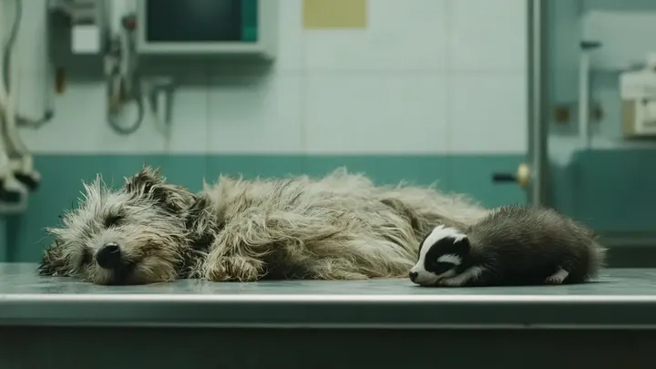 Cão preso em uma poça de lama. O socorrista fica atônito quando vê o que está escondido embaixo do cachorro